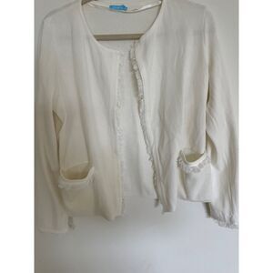 J. McLauglin Womens Small 100% Cotton Cardigan Fringe Trim